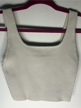 Babaton Cream Ribbed Square-Neck Crop Tank